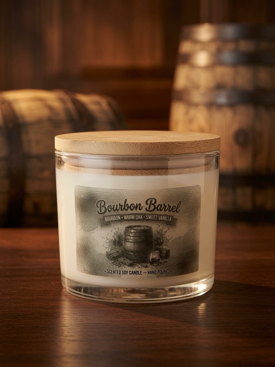 Hand Crafted Other - 16oz Bourbon Barrel 3-Wick Soy Candle | Warm Oak Vanilla Hand Poured